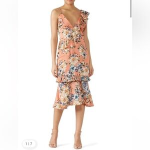 Vone Yuli Floral ruffle hem midi dress size 0